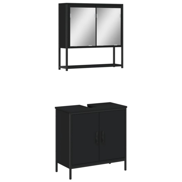 Set mobilier de baie, 2 piese, negru, lemn compozit
