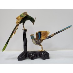 Pereche de pasari Bulbul, Cloisone, China Secol XX