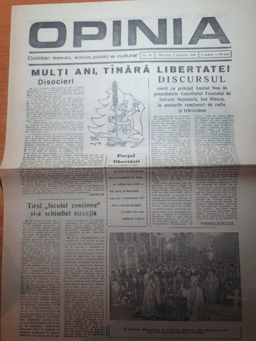 ziarul opinia 3 ianuarie 1990-la multi ani tanara libertate,articole revolutia