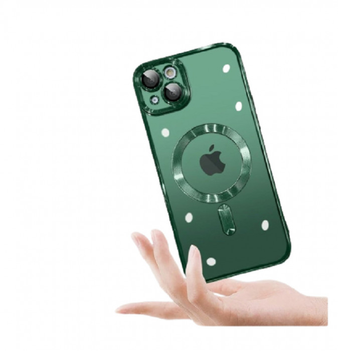 Huse silicon cu incarcare magetica wireless pentru Iphone 15 Plus Verde