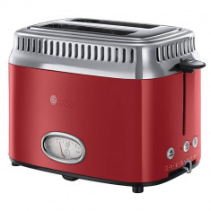 Prajitor de paine Russell Hobbs Retro Ribbon Red 21680-56, 1200 W, 2 felii, Prajire rapida, Gratar chifle, Rosu/Inox foto