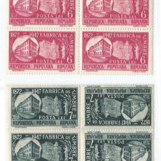 |Romania, LP 227/1948, 75 ani infiintare Fabrica de Timbre, blocuri de 4, MNH