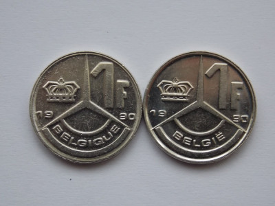 lot 2 monede diferite 1 franc 1990 Belgia-BELGIQUE-BELGIE foto