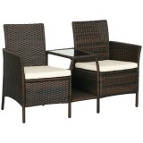 Outsunny Set de 2 Scaune din Ratan cu Măsuță de Ceai, Canapea pentru 2 Persoane pentru Exterior cu Perne, 38x60x87 cm, Maro | Aosom Romania