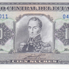 Bancnota Ecuador 100 Sucres 20.08.1993 - P123Ab UNC