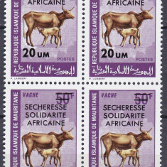 DB1 Mauritania Fauna Domestica Vaca Supratipar Seceta bloc de 4 MNH