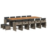 Cumpara ieftin Set mobilier de gradina cu perne, 15 piese, gri, poliratan