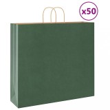 vidaXL Pungi de h&acirc;rtie 50 buc cu m&acirc;nere verde 54x15x49 cm