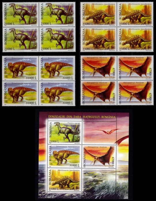 RO 2005 ,LP 1675+a,&quot;Dinozauri din Tara Hategului&quot; ,blocuri de 4+colita 350, MNH