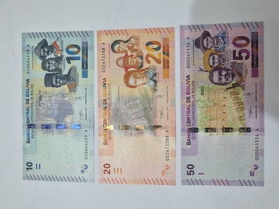 bancnote bolivia set 2018-2019 - 10, 20, 50 b foto