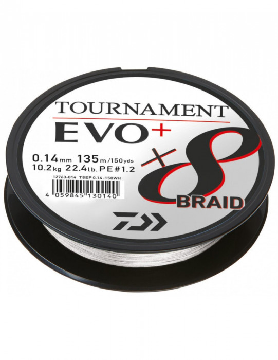 Fir Textil Daiwa Tournament 8X Braid Evo+, Culoare Alb, 135m,Variante Fire 0.12 mm
