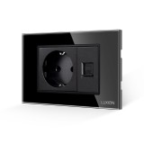 Cumpara ieftin Priza Schuko cu priza internet si rama din sticla Luxion, negru, 3M