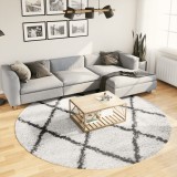 vidaXL Covor pufos &quot;PAMPLONA&quot; fire &icirc;nalte negru/crem modern &Oslash; 240 cm