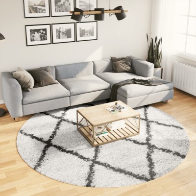 vidaXL Covor pufos &amp;quot;PAMPLONA&amp;quot; fire &amp;icirc;nalte negru/crem modern &amp;Oslash; 240 cm foto
