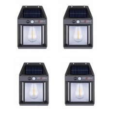 Set 4x Lampa solara LED de perete cu senzor de miscare, 3 moduri de iluminare, BZRSH, lumina calda