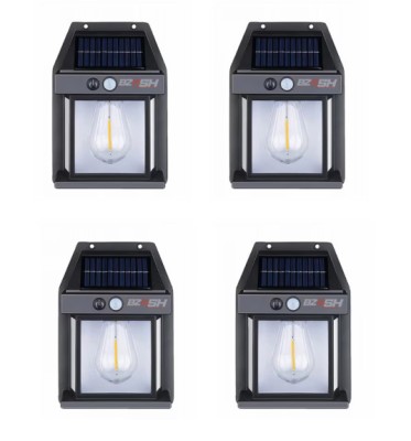 Set 4x Lampa solara LED de perete cu senzor de miscare, 3 moduri de iluminare, BZRSH, lumina calda foto