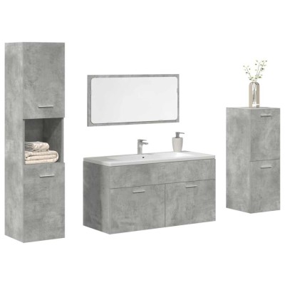 Set mobilier de baie, 4 piese, gri beton, lemn compozit foto