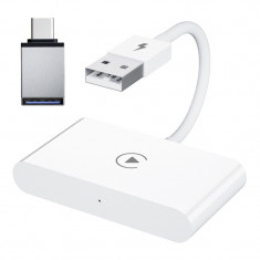 Adaptor Wireless Techstar® CTHT-020-2 Pentru Apple CarPlay Si IPhone IOS 10+, Dongle USB-Type C , WiFi 5G, Bluetooth, Conectare Automata, Alb