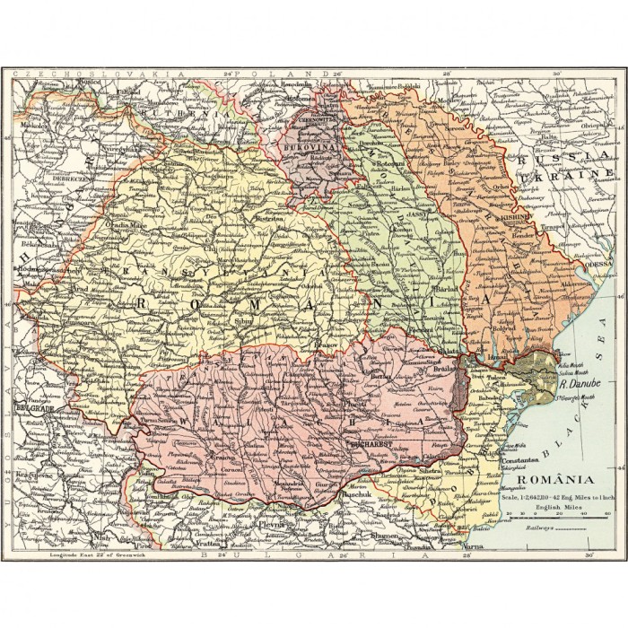 Harta Romania, Edward Stanford Ltd. London, 1926, 50x70cm, repro