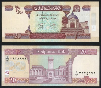 AFGANISTAN █ bancnota █ 20 Afghanis █ 1381 2002 █ P-68a █ UNC foto