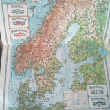 Harta interbelic Suedia Norvegia Danemarca Islanda Finlanda Estonia (Atlas 1928)