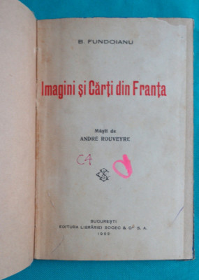 B Fundoianu &amp;ndash; Imagini si carti din Franta ( avangarda )( prima editie 1922 ) foto