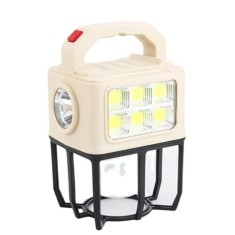 Lanterna solara tip felinar, 2 tipuri de led cu 3 pozitii de luminat, dimensiuni 20X12X12 cm, lumina calda/rece, crem