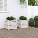 VidaXL Jardiniere de grădină, 2 buc., alb, lemn masiv de pin
