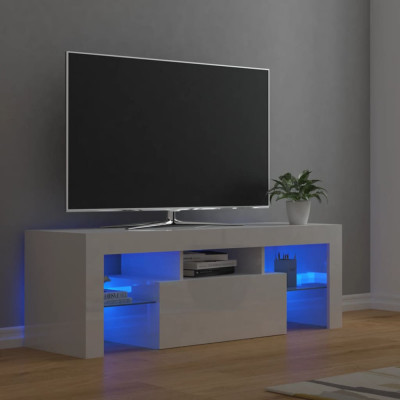 Comodă TV cu lumini LED, alb extralucios, 120x35x40 cm foto