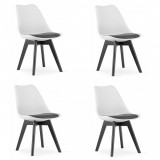 Set 4 scaune bucatarie/living, Artool, Mark, PP, lemn, alb si negru, perna neagra, 49x43x82 cm