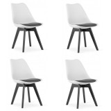 Set 4 scaune bucatarie/living, Artool, Mark, PP, lemn, alb si negru, perna neagra, 49x43x82 cm, Leobert