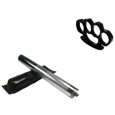 Set baston telescopic din otel, argintiu, 64 cm + box negru 0.5 cm grosime foto