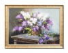 Tablou aranjament cu liliac pictat manual inramat, Beatitudine, 80x60cm ulei pe panza, Geo Ungureanu