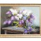 Tablou aranjament cu liliac pictat manual inramat, Beatitudine, 80x60cm ulei pe panza, Geo Ungureanu
