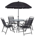 Set mobilier gradina Leticia Grey: masa cu sticla securizata, 4 scaune si umbrela 180 cm