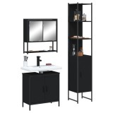 VidaXL Set mobilier de baie, 3 piese, negru, lemn compozit