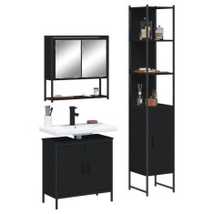vidaXL Set mobilier de baie, 3 piese, negru, lemn compozit 3214680