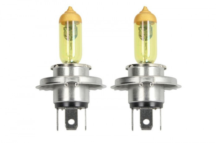 Halogen bec.2pcs.H4.Retro.12V.Max.60W.Culoare deschisă galben.Max.2700k.Socket Tip P43T.Fără aprobare rutieră.Conține 2 nuclee