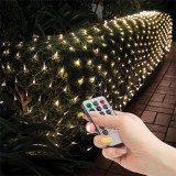 Plasă luminoasă LED - 100 LEDuri alb-cald - 1.5 x 1.5 m - 230V - cu telecomandă, Oem