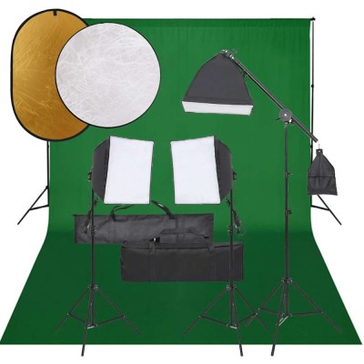 vidaXL Set studio foto cu set de lumini, fundal și reflector 3094691 foto