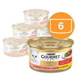 Conservă Gourmet GOLD - bucăți de somon și pui &icirc;n sos, 6 x 85g