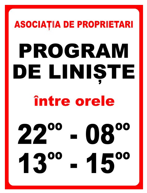 Indicator pentru asociatia de proprietari si program de liniste
