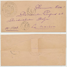 OLTENIA 1885 plic oficial Filiasi spre Craiova stampila Plasa Jiului de Sus Dolj