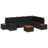 vidaXL Set de canapele pentru grădină cu pernă 9 pcs Negru Rattan poli 3348149