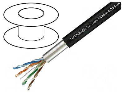 Cablu Ethernet F/UTP Cat5e 100m Negru foto