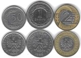 POLONIA LOT / SET Nr 1 - 3 buc : 50 Groszy + 1 + 2 Zloti 1995