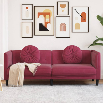 Canapea cu perne, 3 locuri, rosu vin, catifea GartenMobel Dekor foto