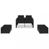 Set mobilier de gradina cu perne, 3 piese, negru, poliratan