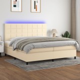 Cumpara ieftin Pat cu arcuri, saltea și LED, crem, 200x200 cm, textil
