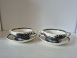 Set 2 boluri / cești supă cu farfurioare Wedgwood Lugano Black - England